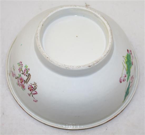 A Chinese famille rose basin, mid 19th century, diameter 29.5cm, short hairline crack to rim